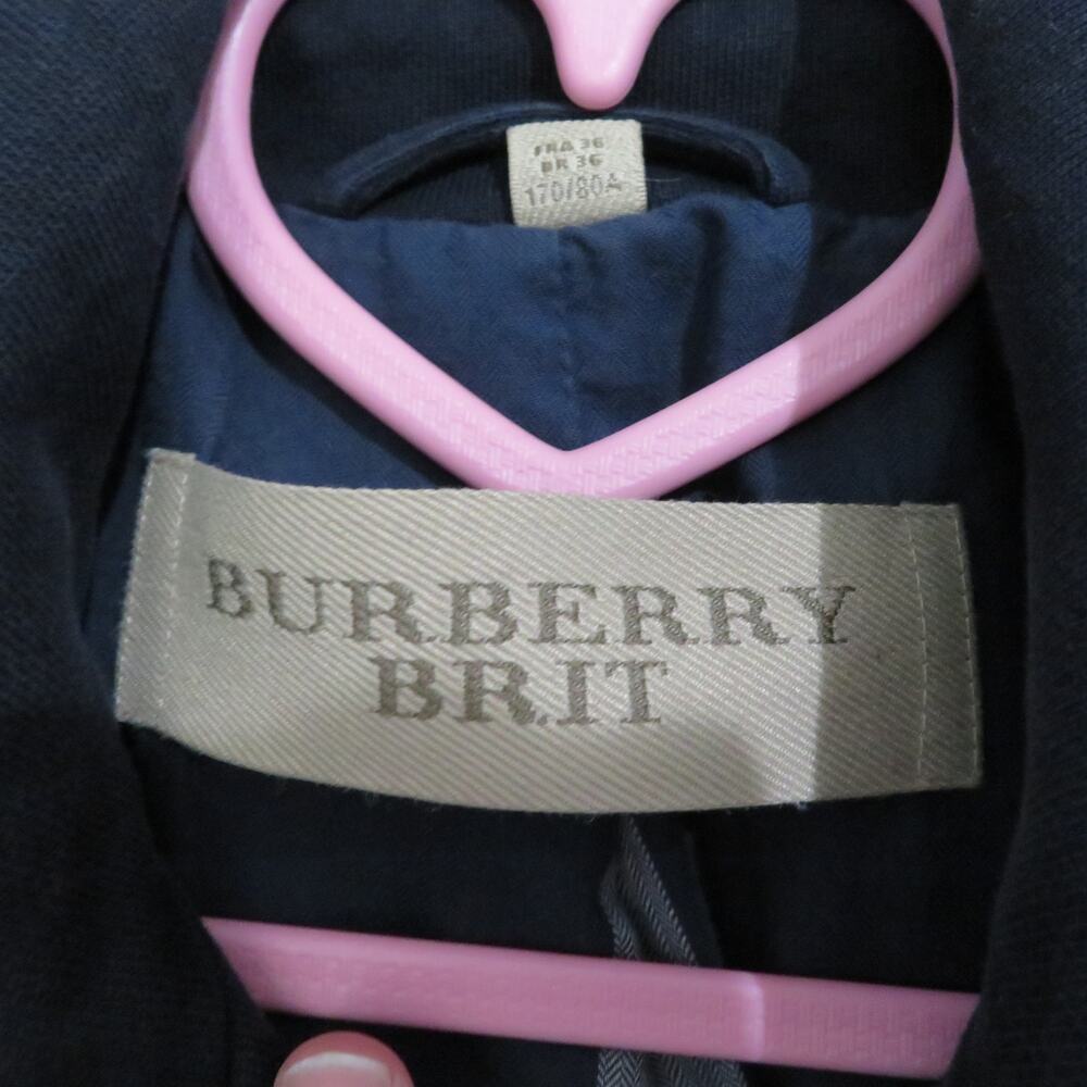 Burberry Brit Women Sz 4 Navy Blue Cotton Double Breasted Peacoat - Picture 9 of 11